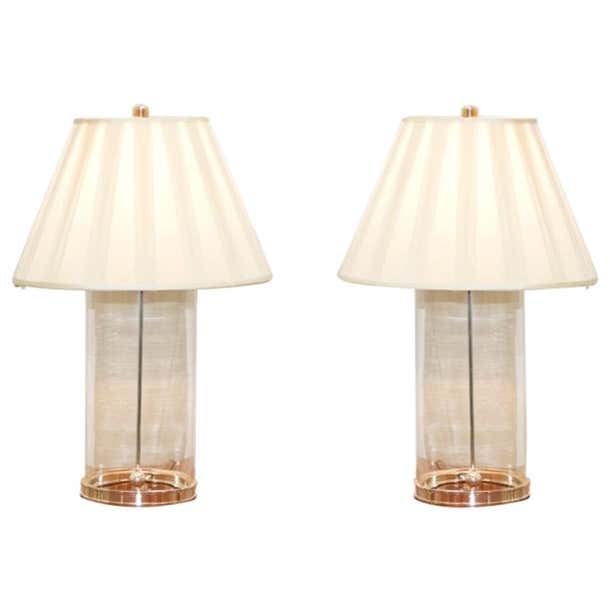 Pair of Extra Large Ralph Lauren Glass and Brass Storm Lantern Table ...