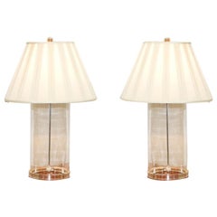 Pair of Extra Large Ralph Lauren Glass & Brass Storm Lantern Table Lamps +Shades