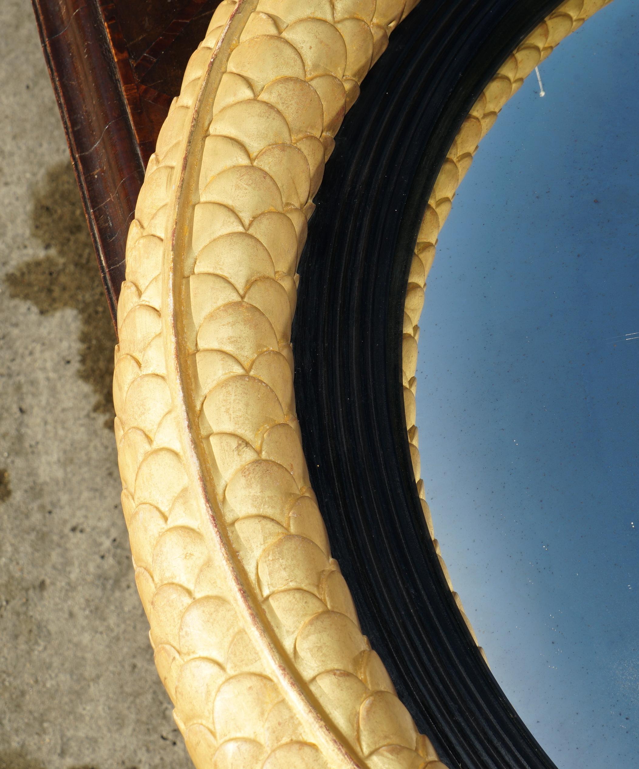 PAIR OF EXTRA LARGE STUNNING REGENCY  Style GOLD GILT TWIN SERPENT CONVEX MiRRORS im Angebot 5