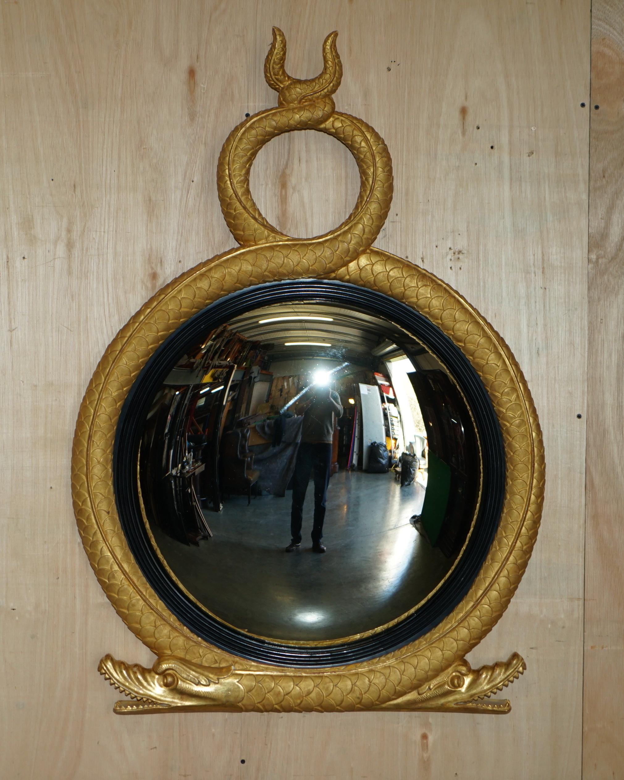 PAIR OF EXTRA LARGE STUNNING REGENCY  Style GOLD GILT TWIN SERPENT CONVEX MiRRORS im Angebot 9
