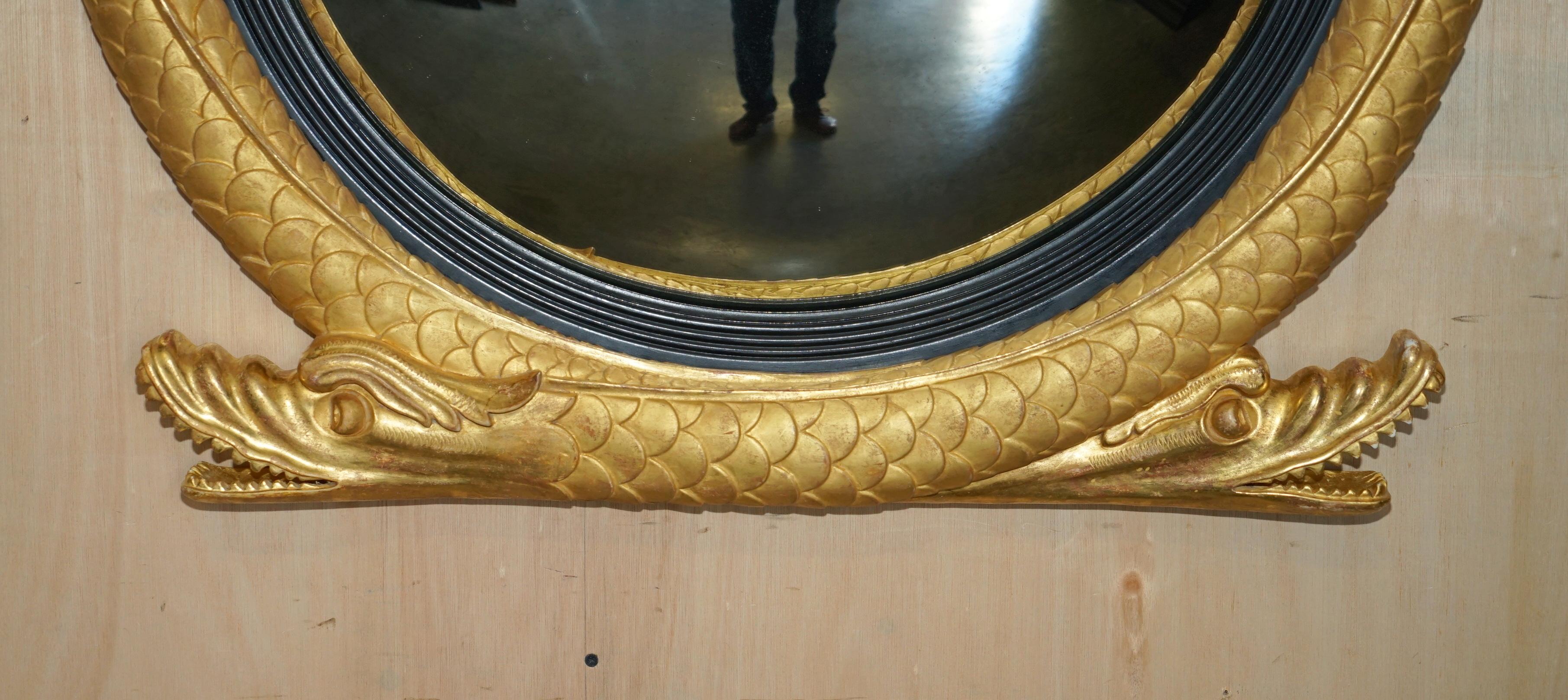 Hand-Crafted PAIR OF EXTRA LARGE STUNNING REGENCY STYLE GOLD GILT TWIN SERPENT CONVEX MiRRORS For Sale