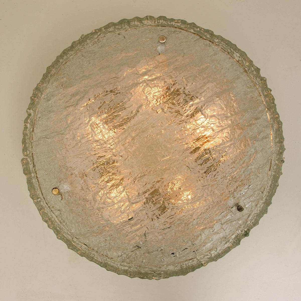 Pair of  Large Thick Textured Glass Flush Mounts,  1960s 1