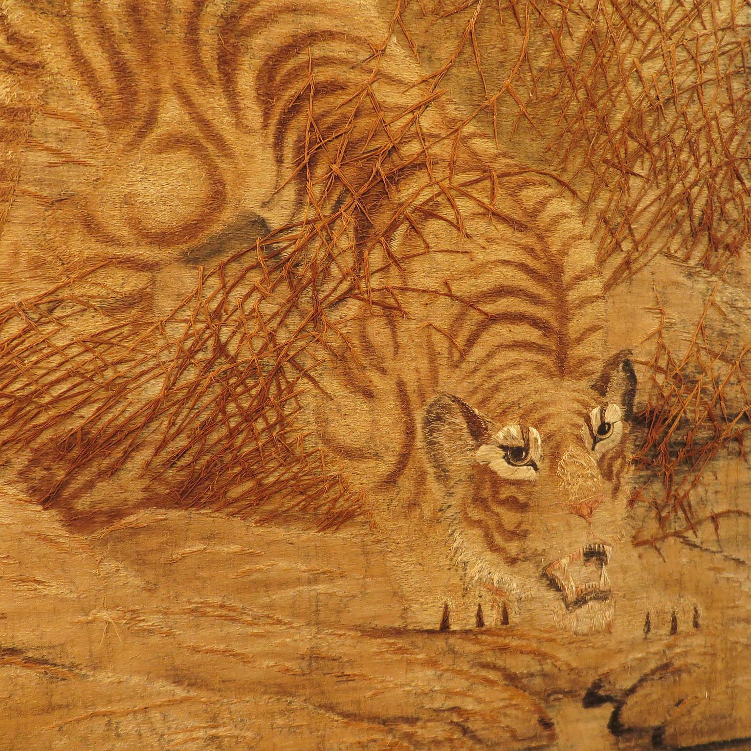 French Pair of Extra Large Tiger and Lion Tapestries, France, circa 1930s