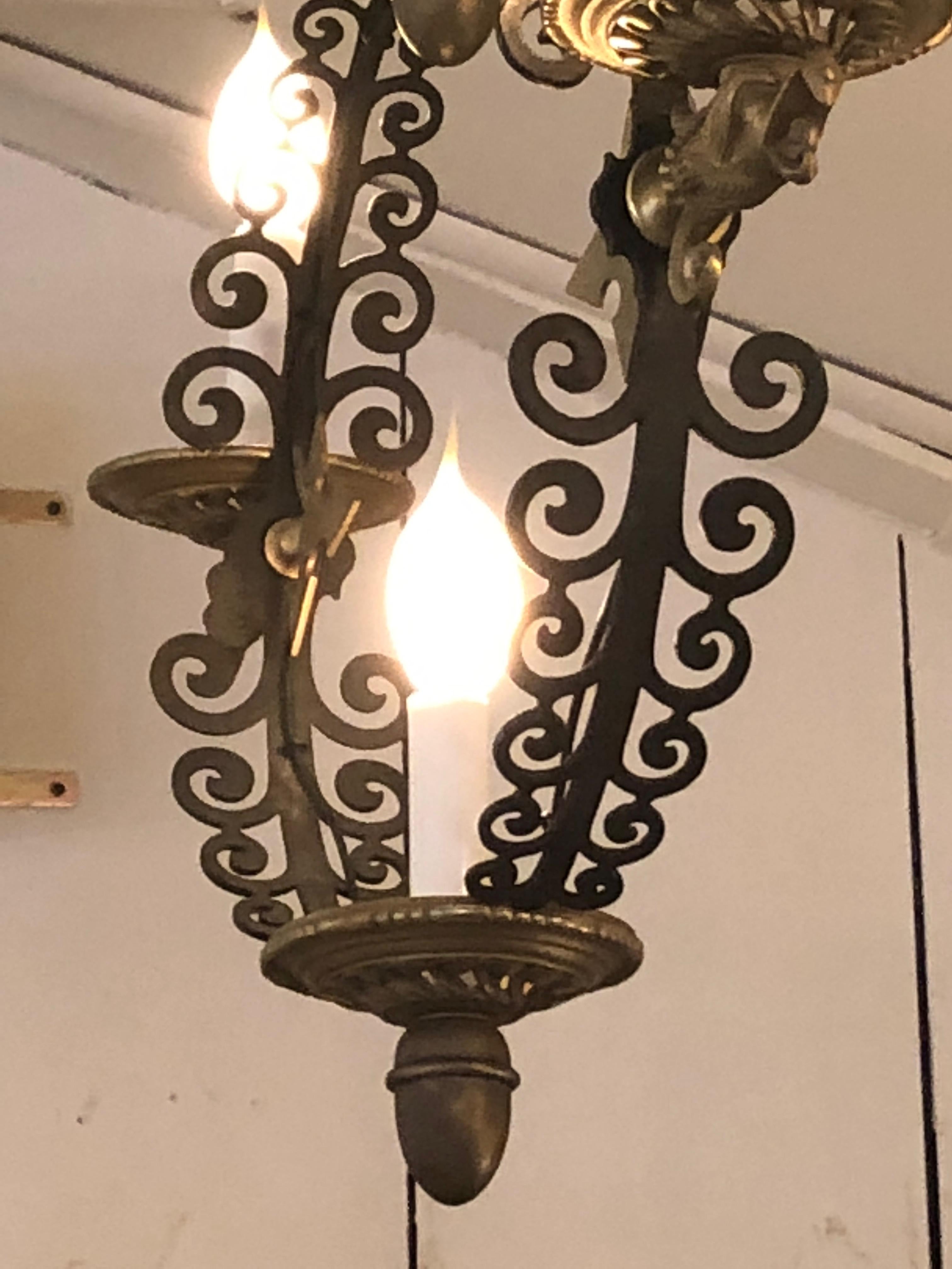 French Pair of Extraordinary and Rare Medieval Style Antique Light Fixtures