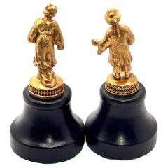 Pair of Extraordinary Antique Dutch Gold Asian Caricature Figurines on Bases