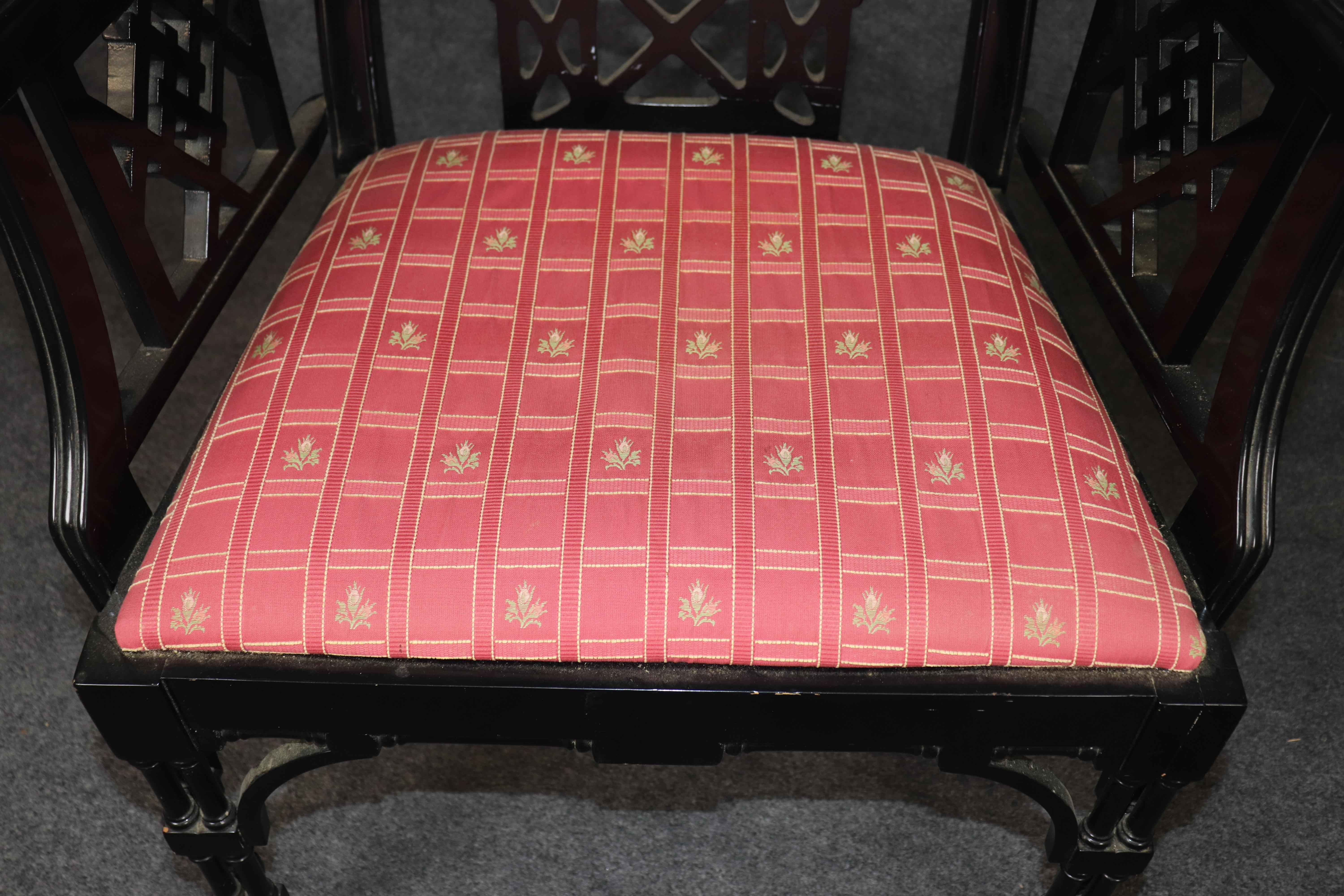 Pair of Extraordinary Ebonized Chinese Chippendale Armchairs from England For Sale 4