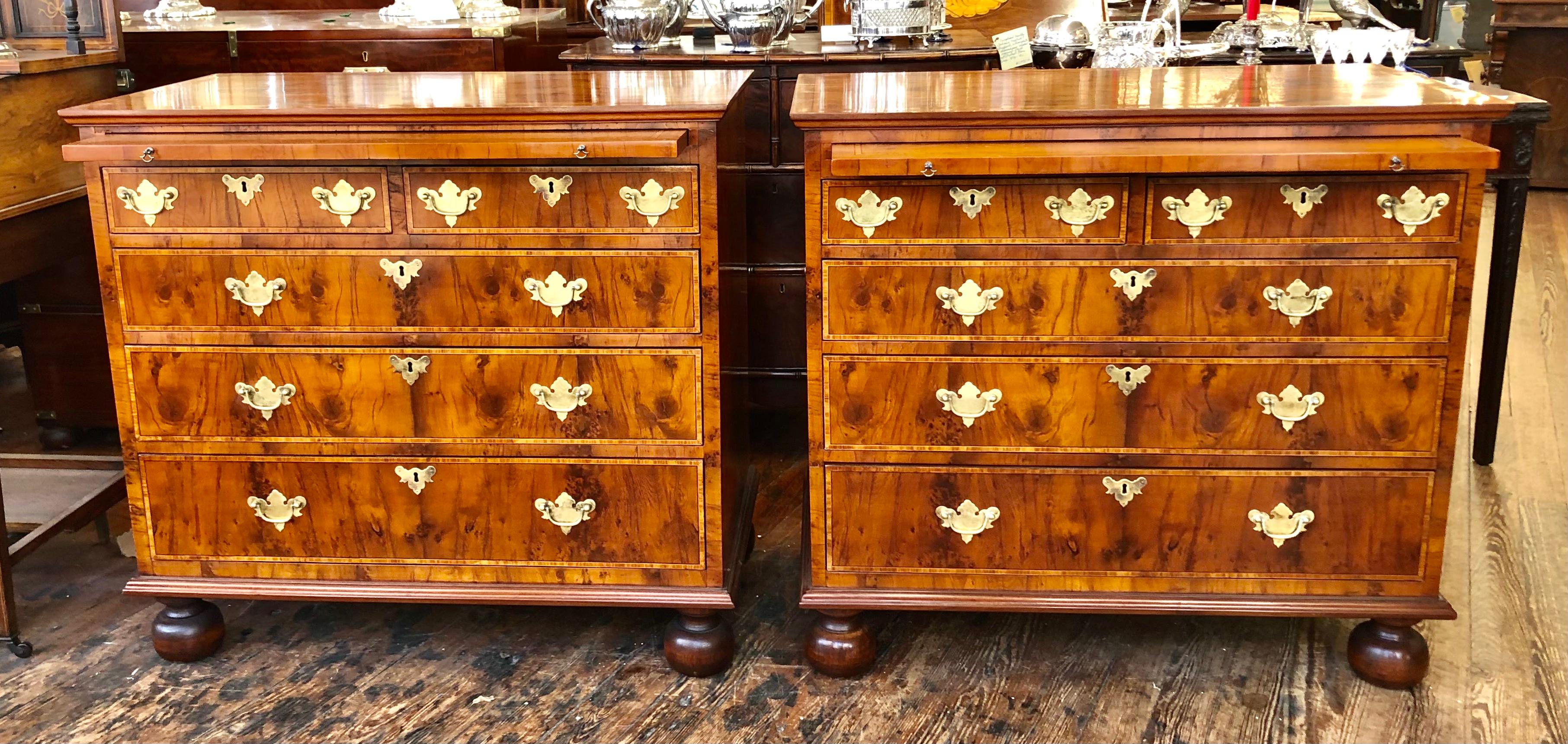 Pair of Extraordinary English Inlaid Yew Wood Bachelor's Chests with Slides 10