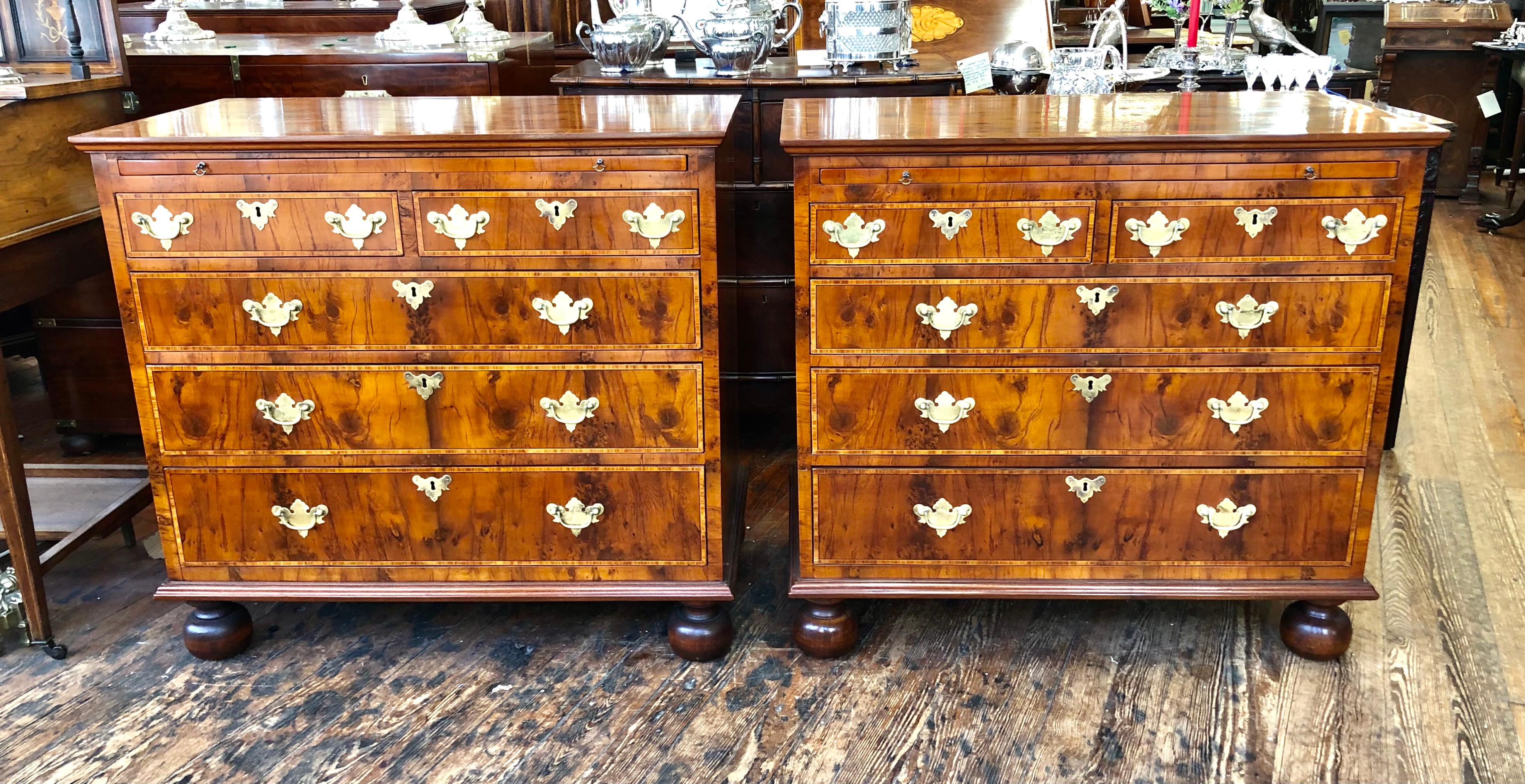 Pair of Extraordinary English Inlaid Yew Wood Bachelor's Chests with Slides 11