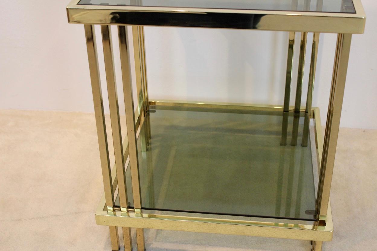 Pair of Extraordinary Graphical Brass and Glass Side Tables, France 1970s 4