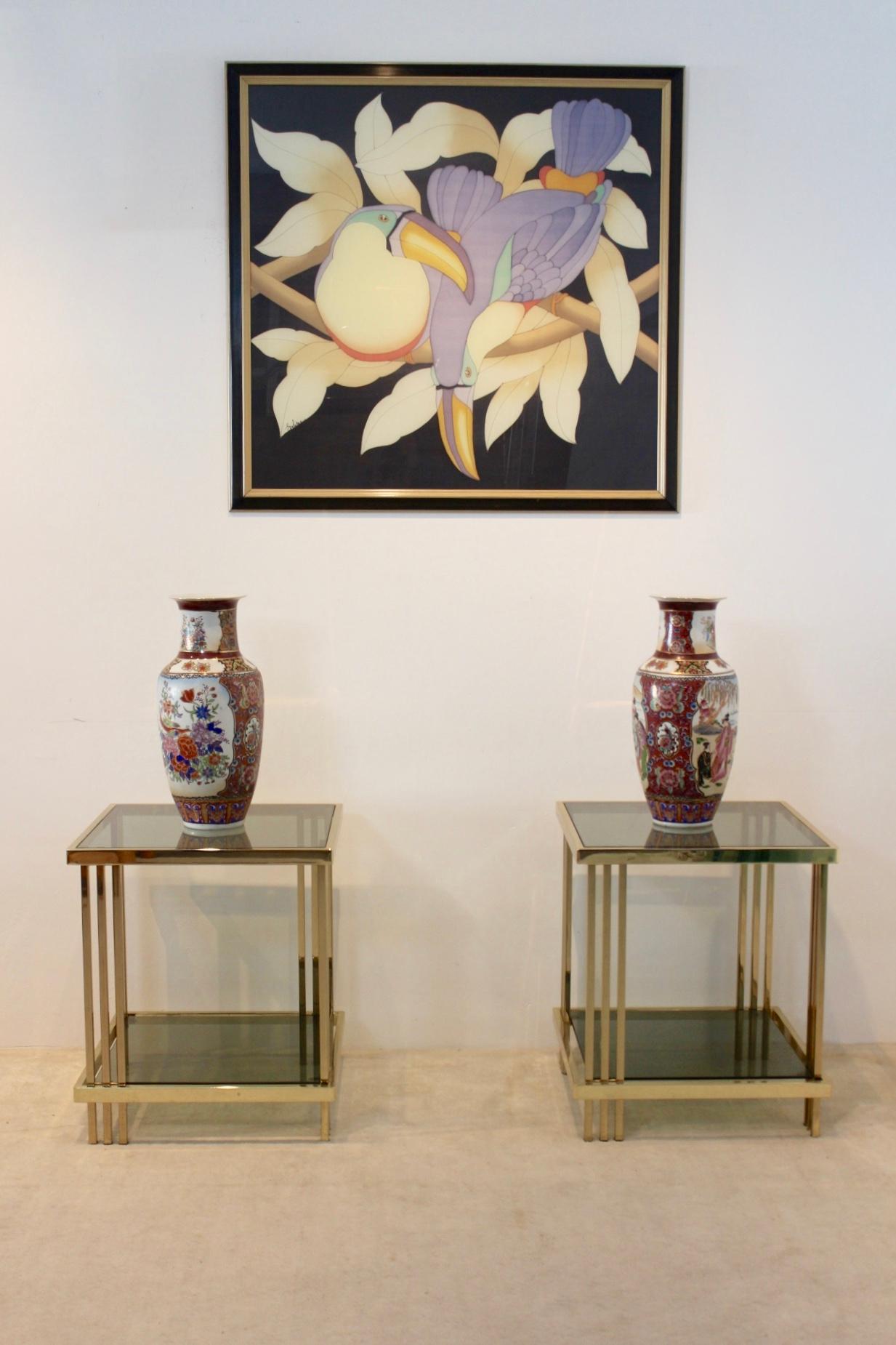 Pair of Extraordinary Graphical Brass and Glass Side Tables, France 1970s 3