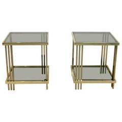 Pair of Extraordinary Graphical Brass and Glass Side Tables, France 1970s