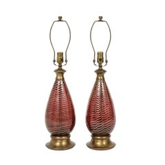Pair of Extraordinary Hand Blown Glass Table Lamps, 1940s