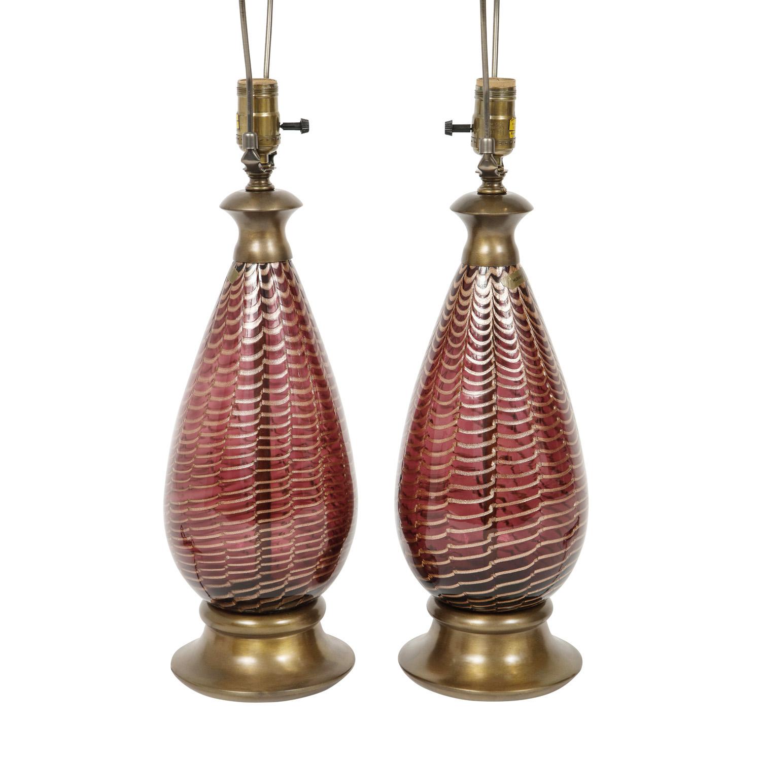 Hand-Crafted Pair of Extraordinary Hand Blown Glass Table Lamps, 1940s