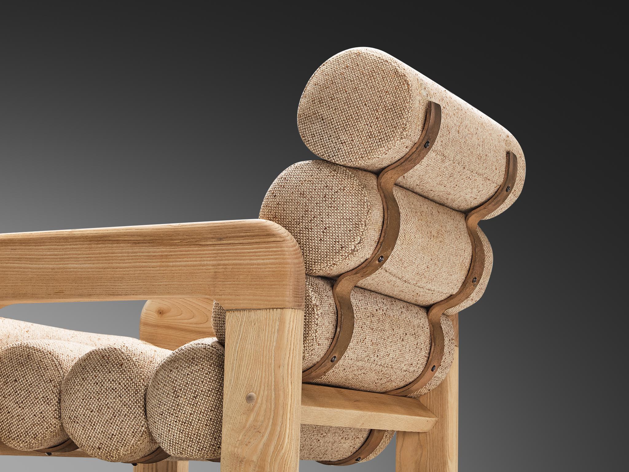 Mid-Century Modern Pair of Extraordinary Lounge Chairs in Ash and Beige Upholstery