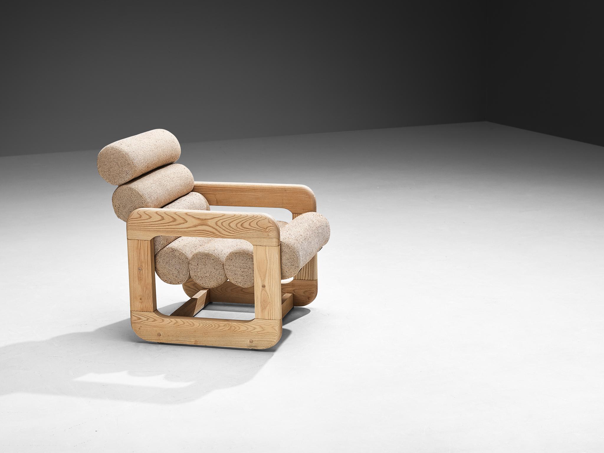 Fabric Pair of Extraordinary Lounge Chairs in Ash and Beige Upholstery