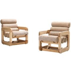 Pair of Extraordinary Lounge Chairs in Ash and Beige Upholstery