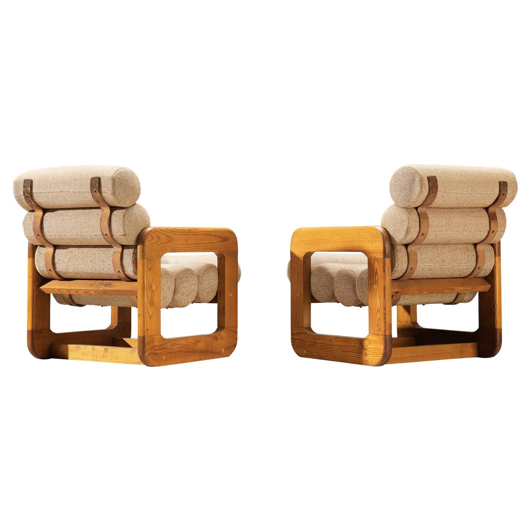 Pair of Extraordinary Lounge Chairs in Ash and Off-White Upholstery