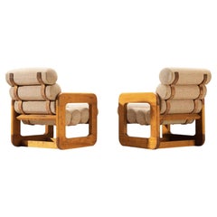 Pair of Extraordinary Lounge Chairs in Ash and Off-White Upholstery