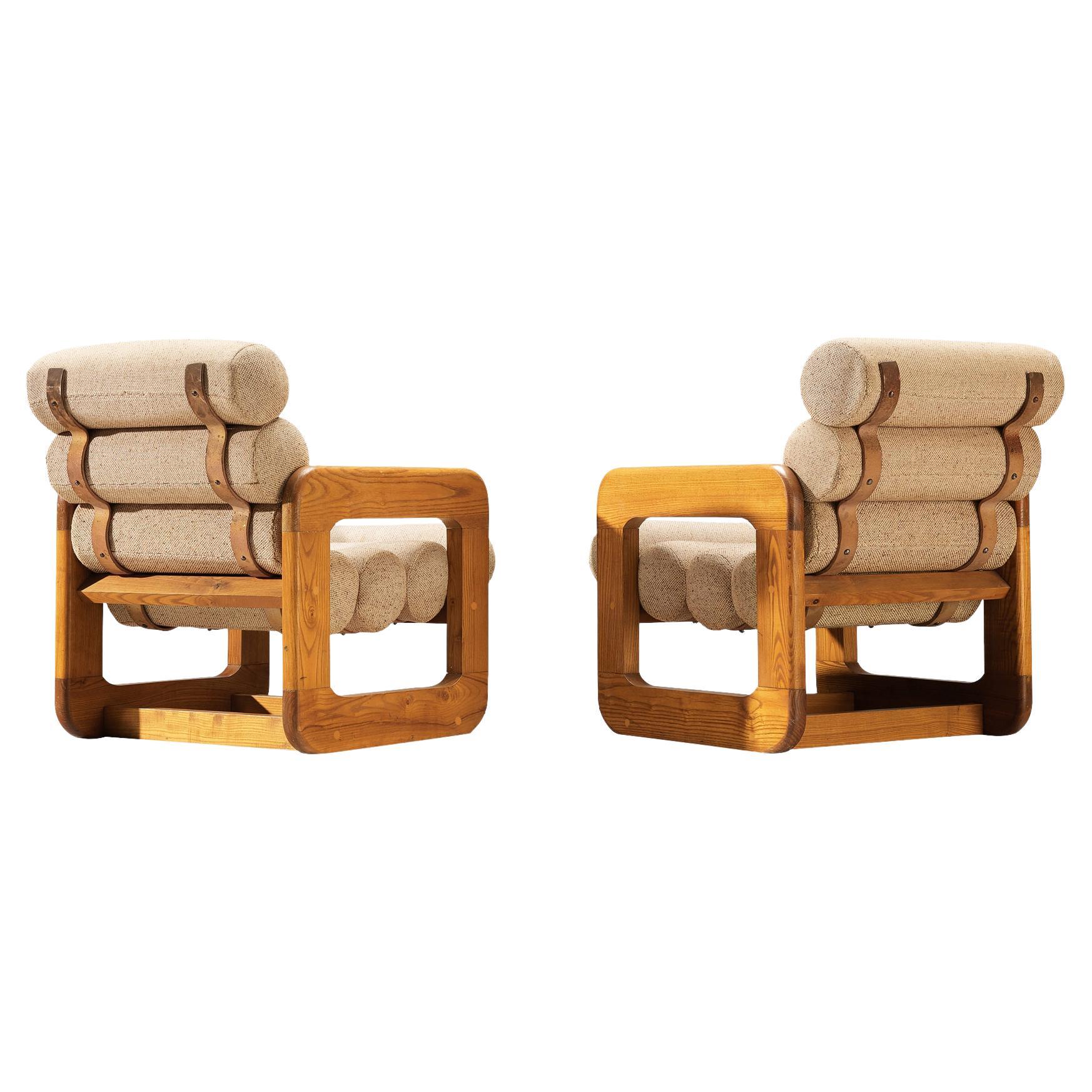 Pair of Extraordinary Lounge Chairs in Ash and Off-White Upholstery