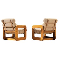 Pair of Extraordinary Lounge Chairs in Ash and Off-White Upholstery 