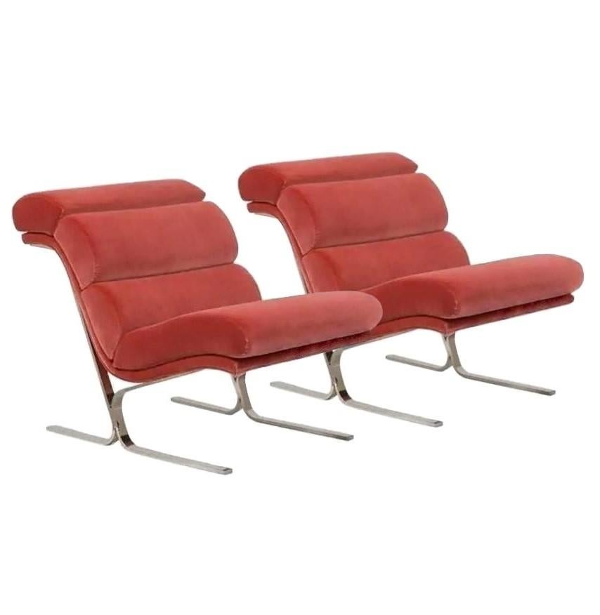 Pair of Extraordinary Lounge Club Chairs Cantilevered, 1970s