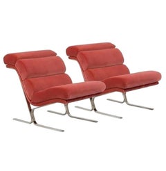 Pair of Extraordinary Lounge Club Chairs Cantilevered, 1970s