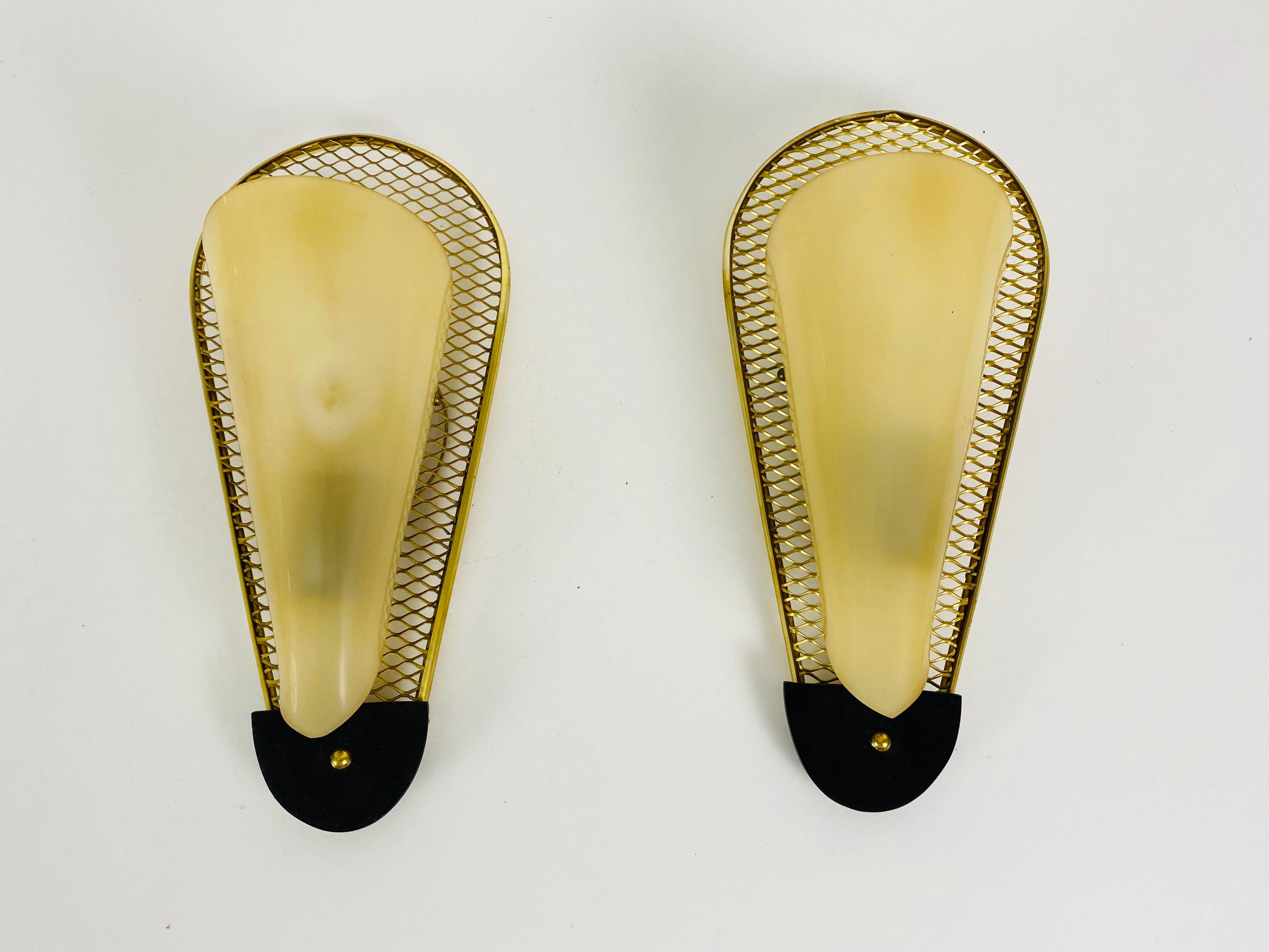 German Pair of Extraordinary Mid-Century Brass Sconces, Italy, 1960s For Sale