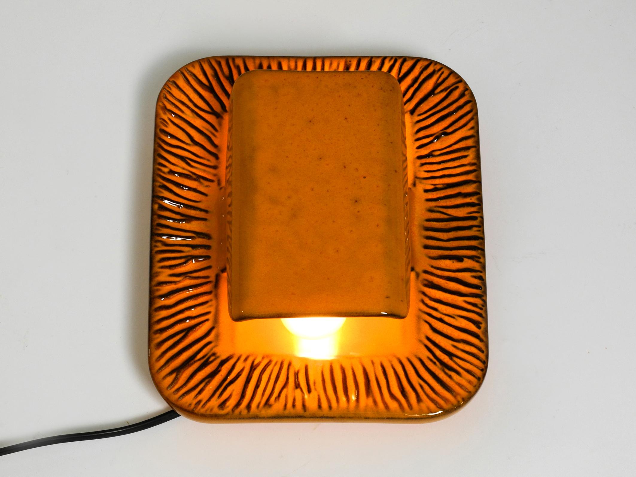 Pair of extraordinary orange and green glazed 60s ceramic wall lights by Kaiser For Sale 8