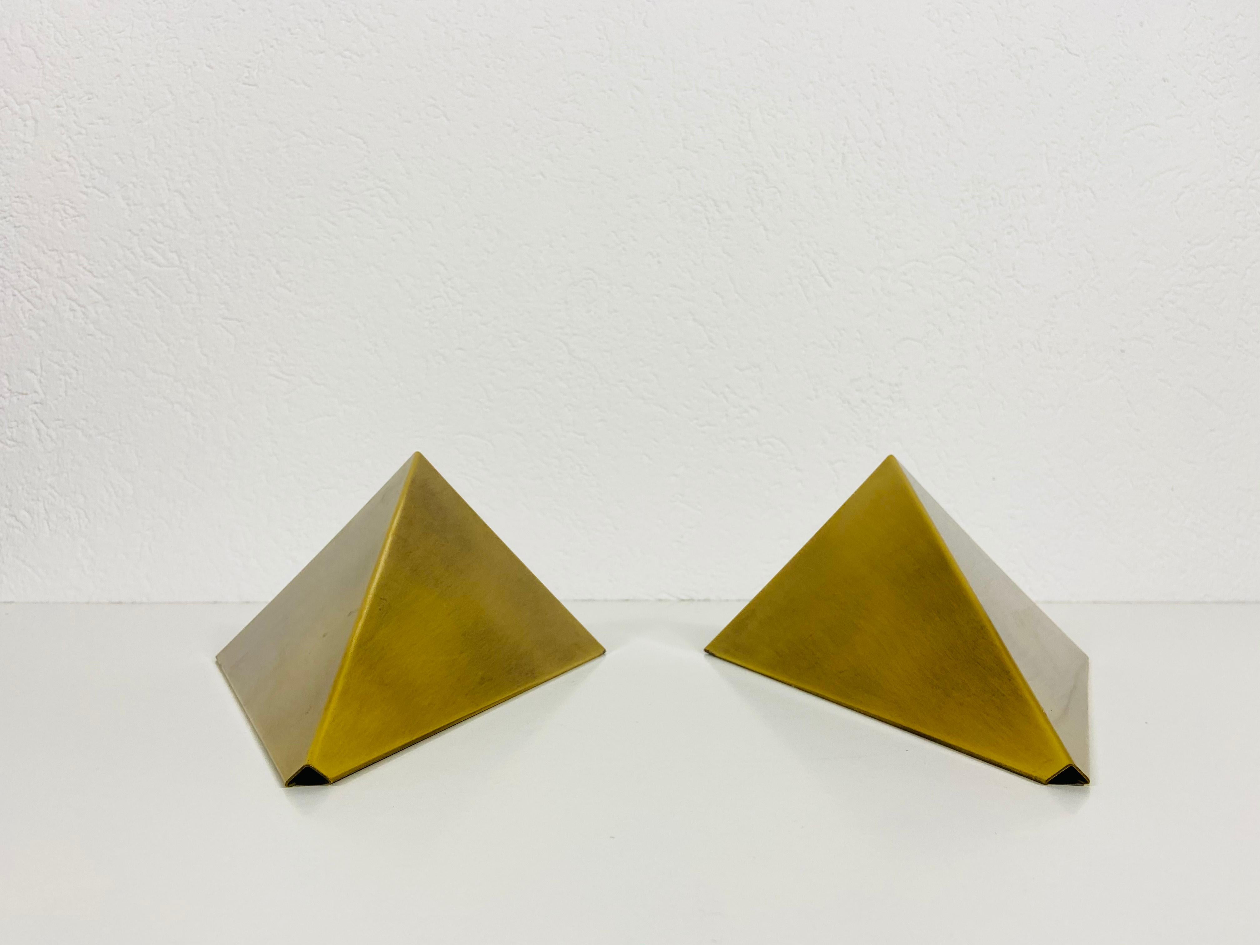Mid-20th Century Pair of Extraordinary Triangle Brass Sconces by Bankamp, Germany, 1960s