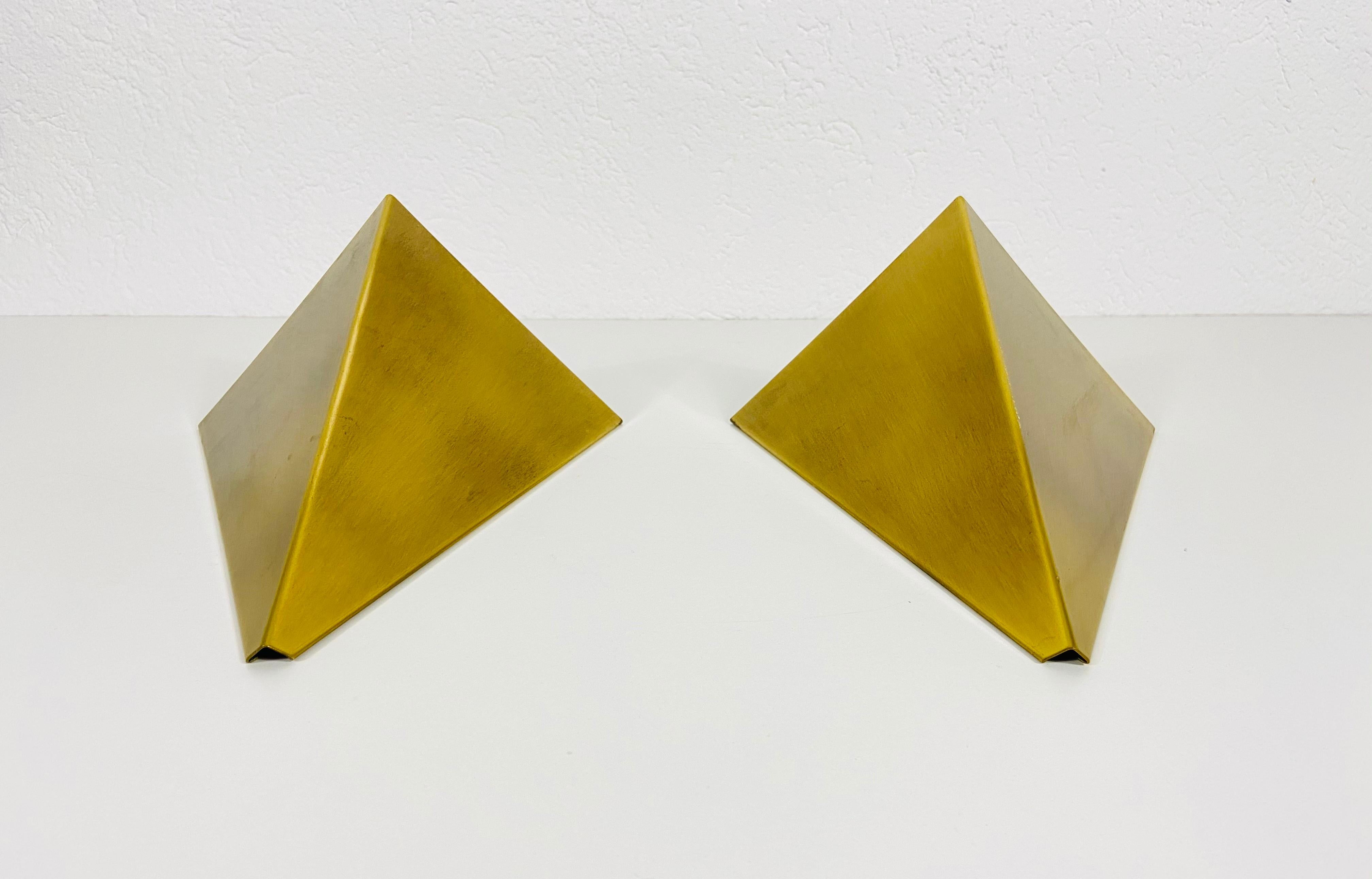 Metal Pair of Extraordinary Triangle Brass Sconces by Bankamp, Germany, 1960s