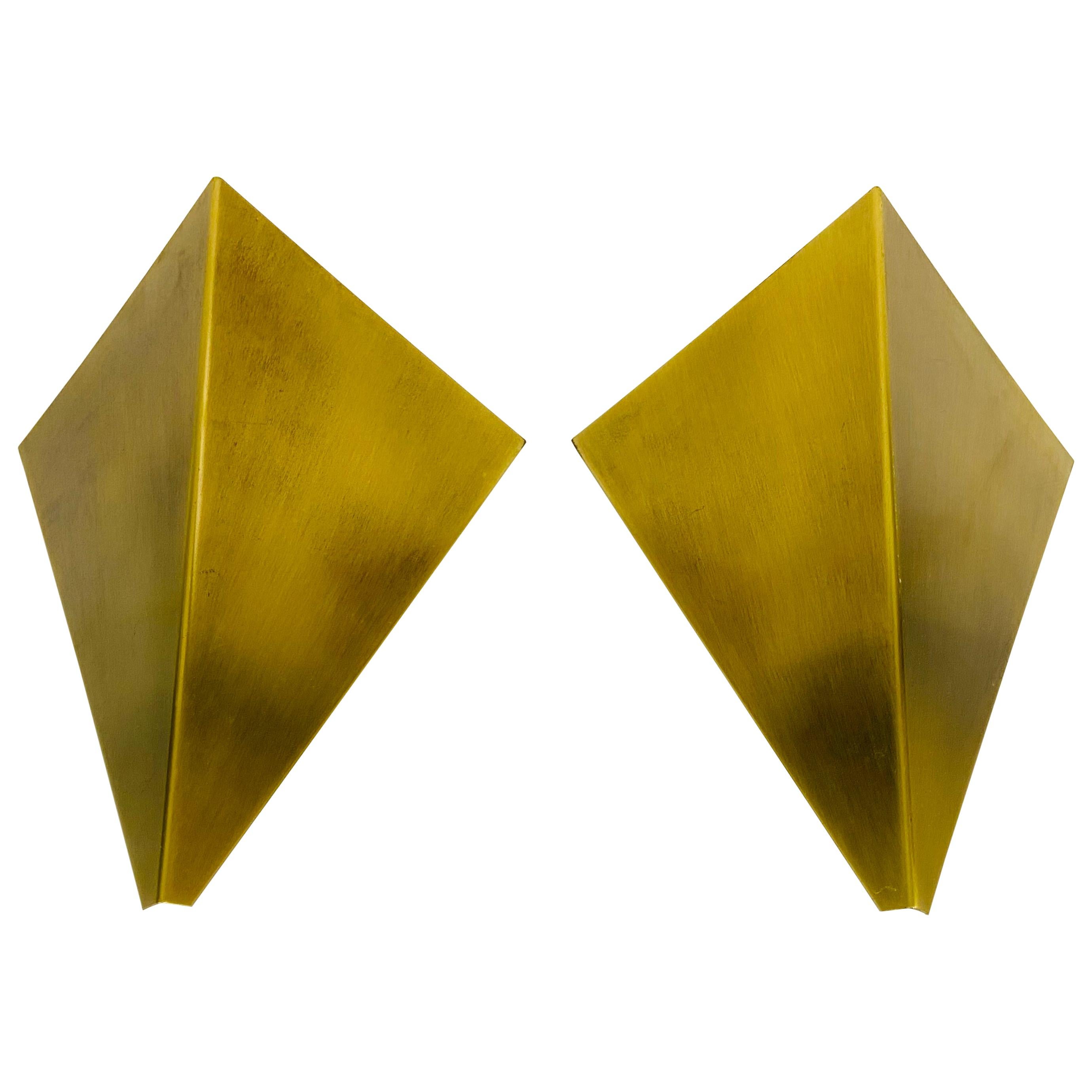 Pair of Extraordinary Triangle Brass Sconces by Bankamp, Germany, 1960s