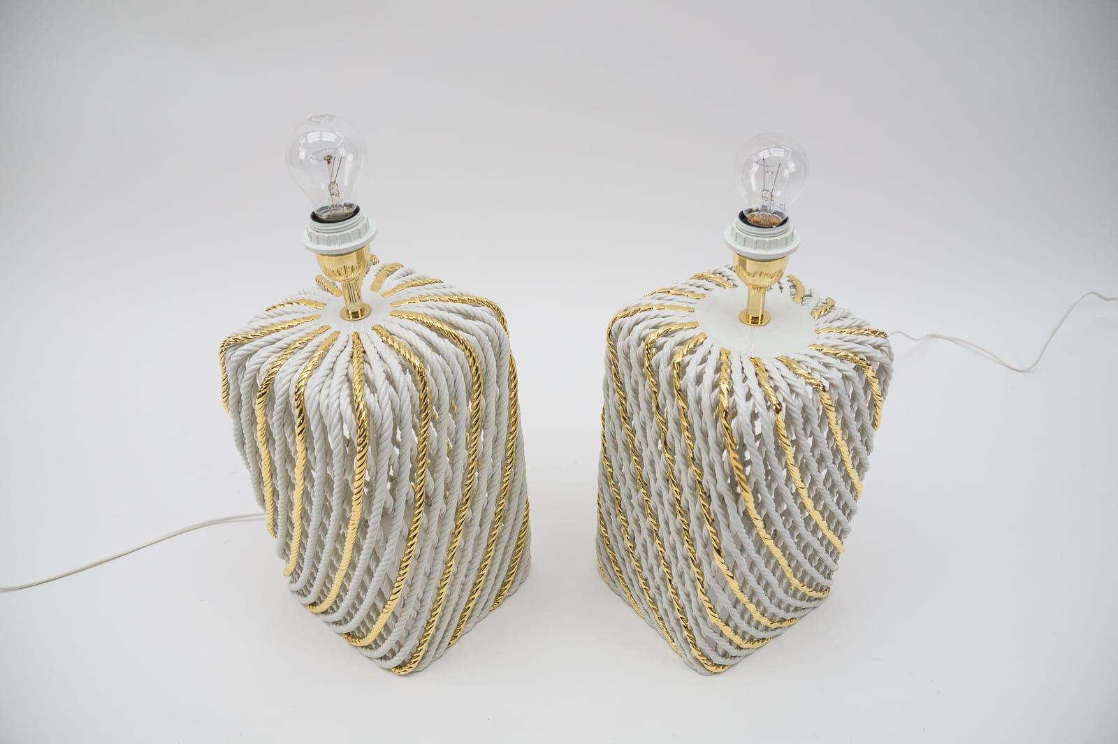 Pair of Extravagant Ceramic Braid Table Lamps, 1980s Italy For Sale 3