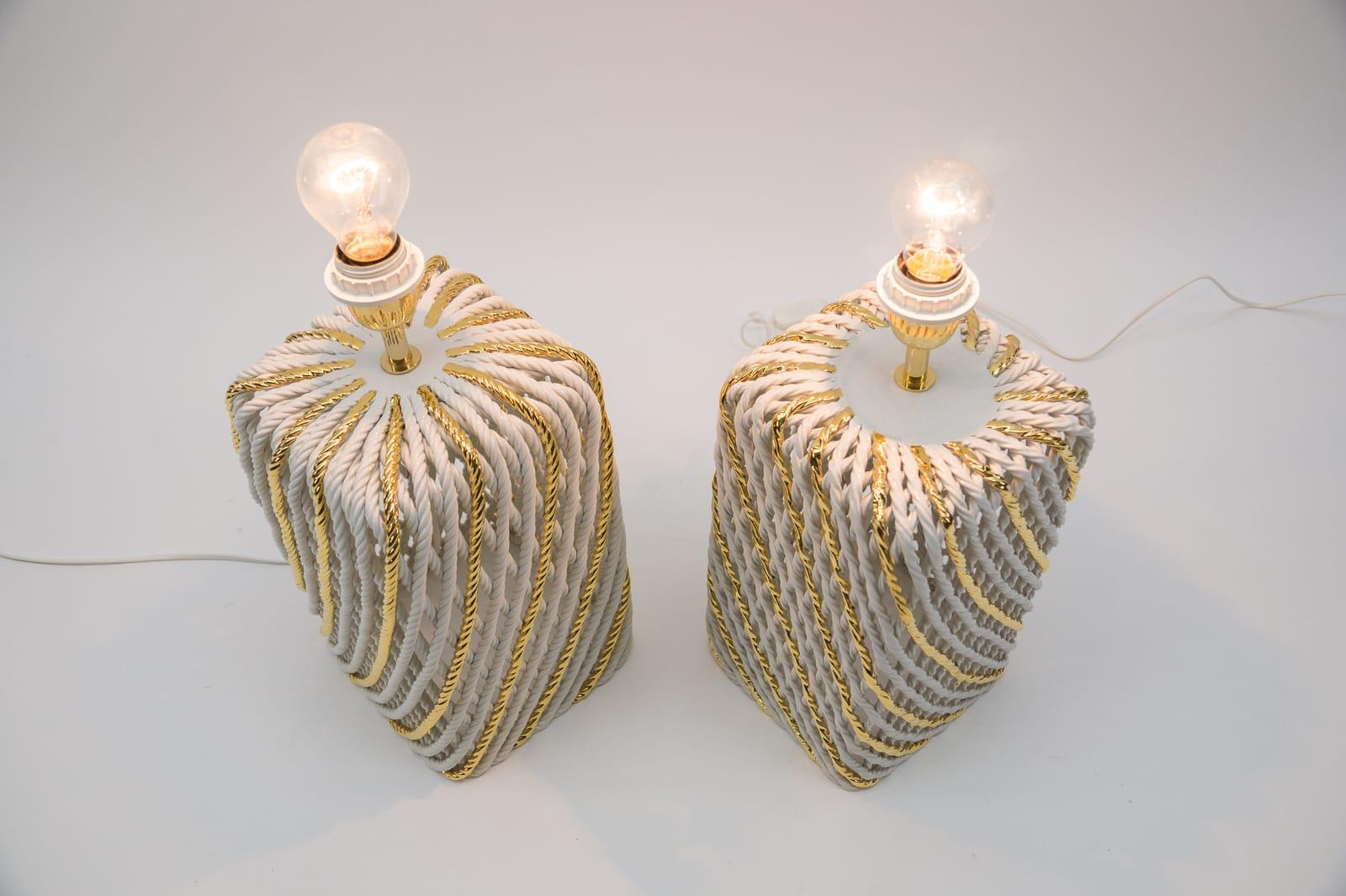 Pair of Extravagant Ceramic Braid Table Lamps, 1980s Italy For Sale 4