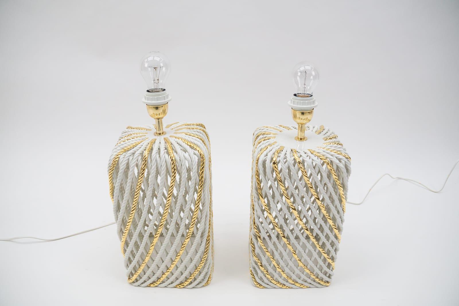 Pair of Extravagant Ceramic Braid Table Lamps, 1980s Italy In Excellent Condition For Sale In Nürnberg, Bayern