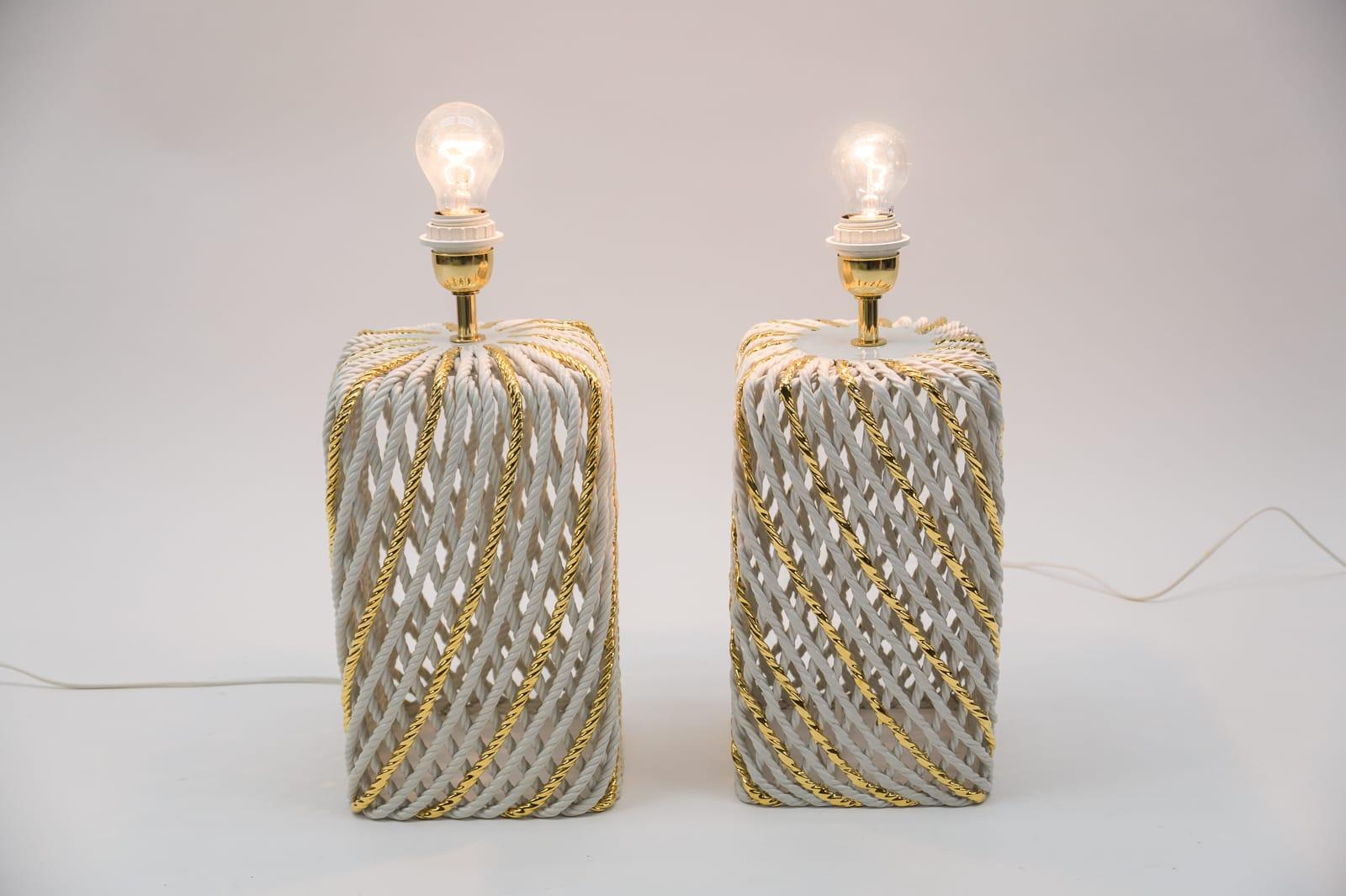 Late 20th Century Pair of Extravagant Ceramic Braid Table Lamps, 1980s Italy For Sale