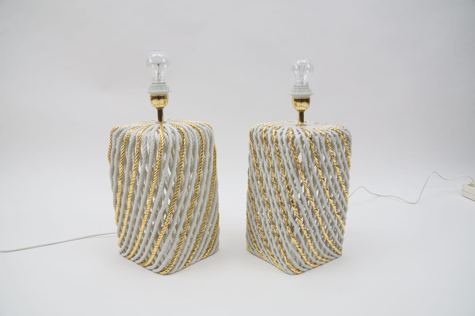 Metal Pair of Extravagant Ceramic Braid Table Lamps, 1980s Italy For Sale