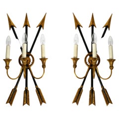 Pair of Extravagant Large Italian 3-Armed Mid Century Wall Lights by Palladio