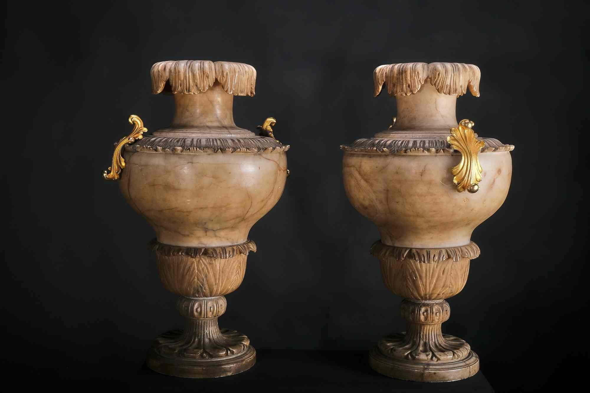 Louis XIV Pair of extremely rare Alabaster vases, Italy, 1st half of 18th century  For Sale