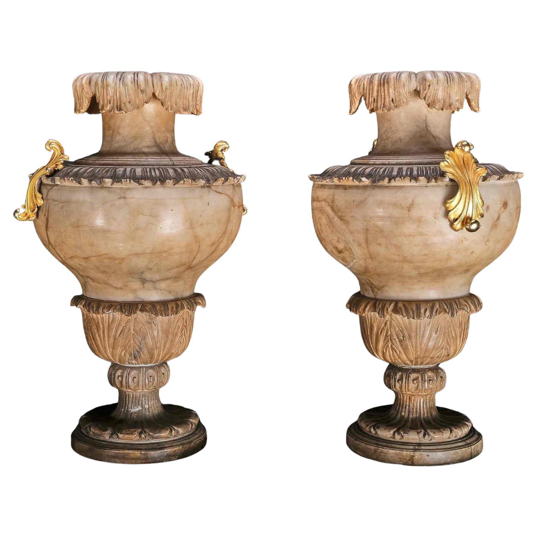 Pair of extremely rare Alabaster vases, Italy, 1st half of 18th century  For Sale