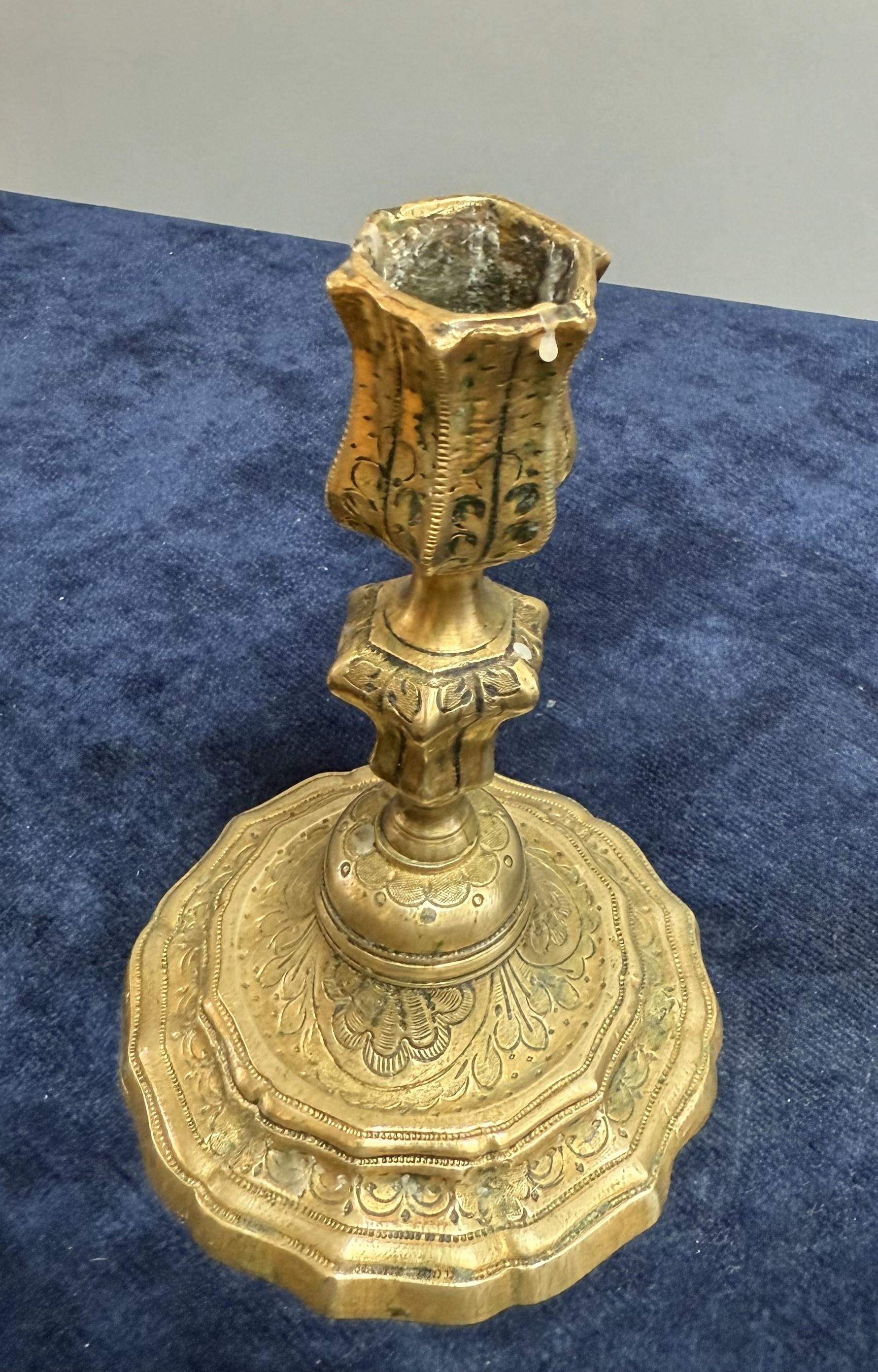 Brass Pair of Extremely Rare Early 18th Century Regence Period Candlesticks For Sale