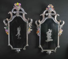 Pair of extremely rare Murano mirrors with flowers, Murano circa 1730