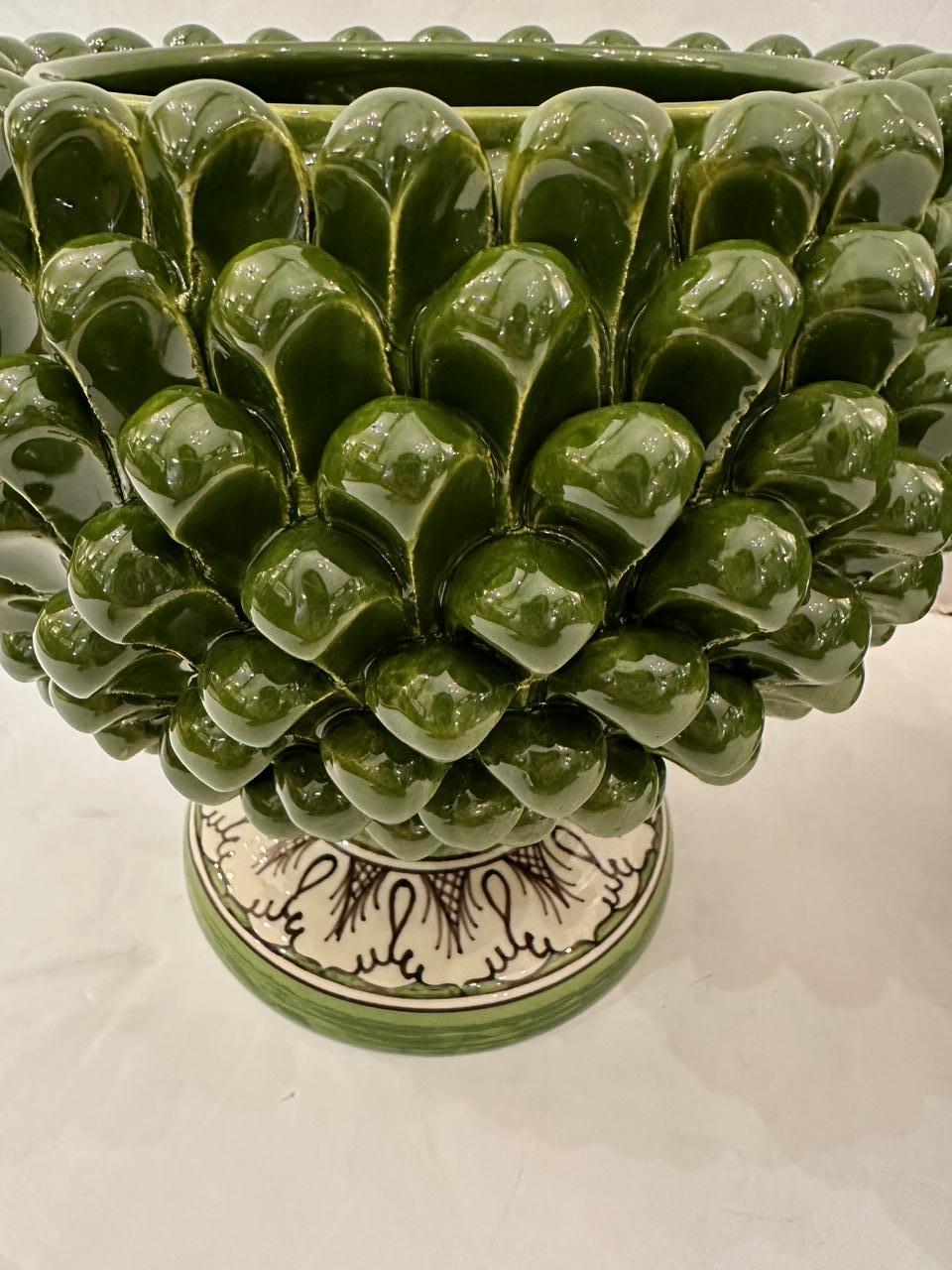 Pair of Eye Catching Ceramic Pinecone Planters Vases In Excellent Condition In Hopewell, NJ