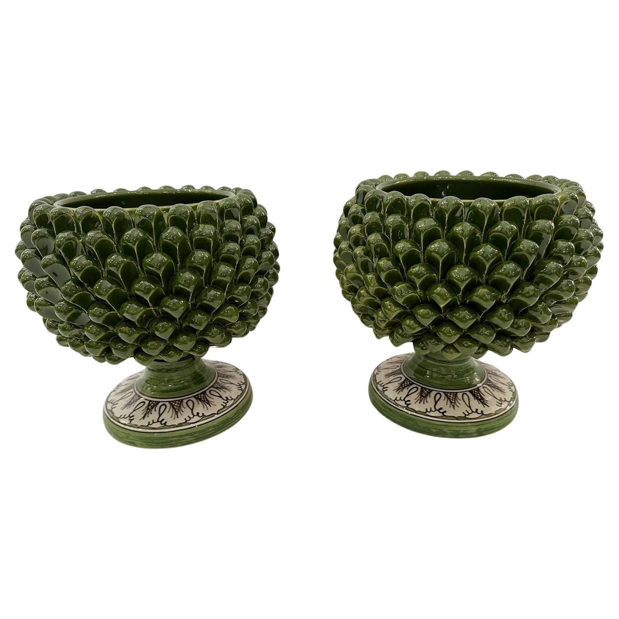 Pair of Eye Catching Ceramic Pinecone Planters Vases