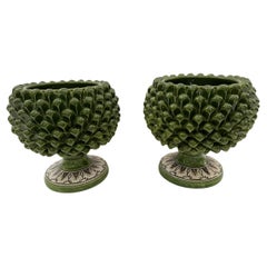 Pair of Eye Catching Ceramic Pinecone Planters Vases