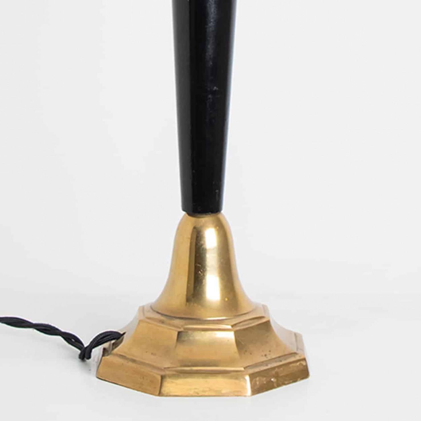 Art Deco Pair of Ezan Opalescent Glass Brass and Wood Table Lamp France, 1930s For Sale