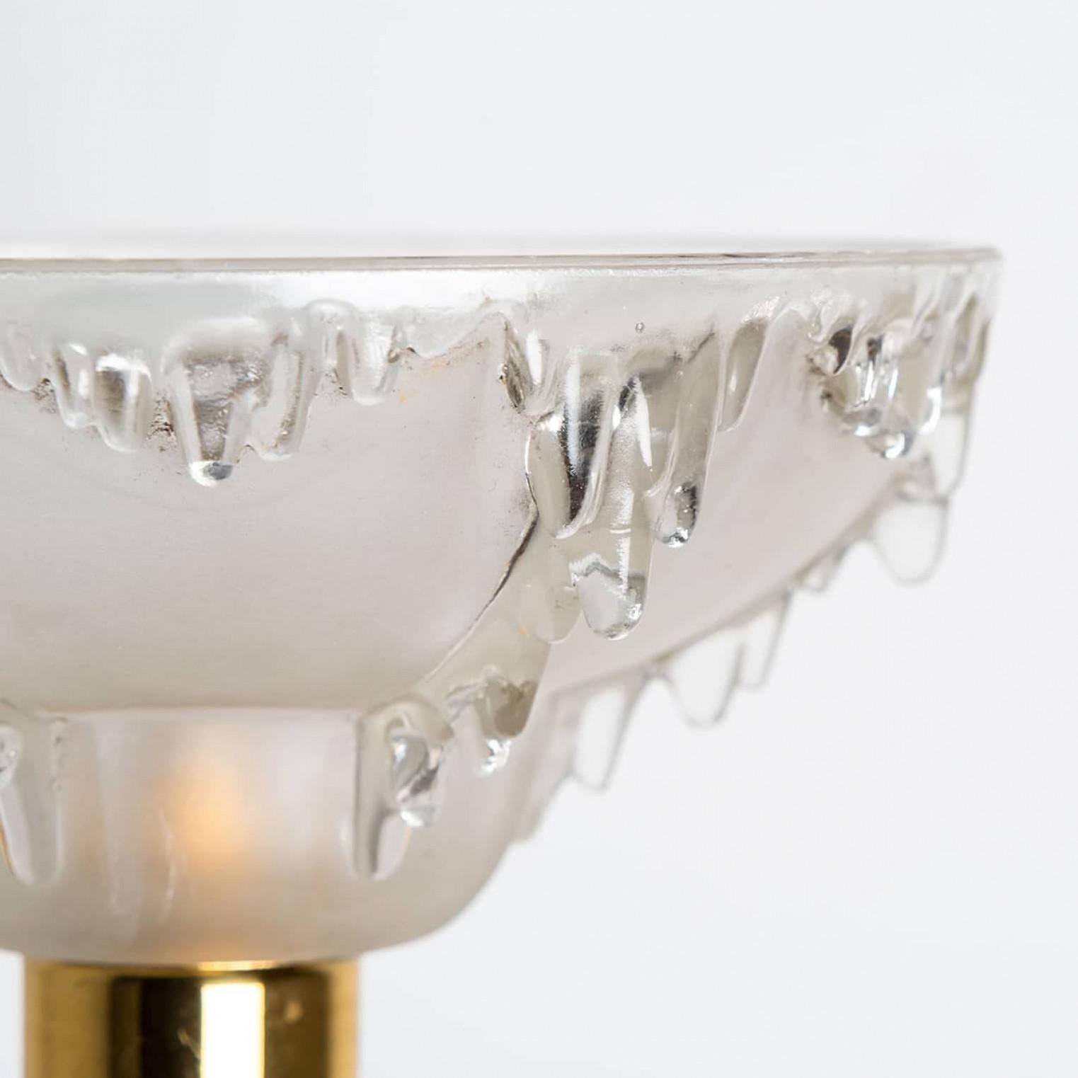 Other Pair of Ezan Opalescent Glass Brass and Wood Table Lamp France, 1930s For Sale