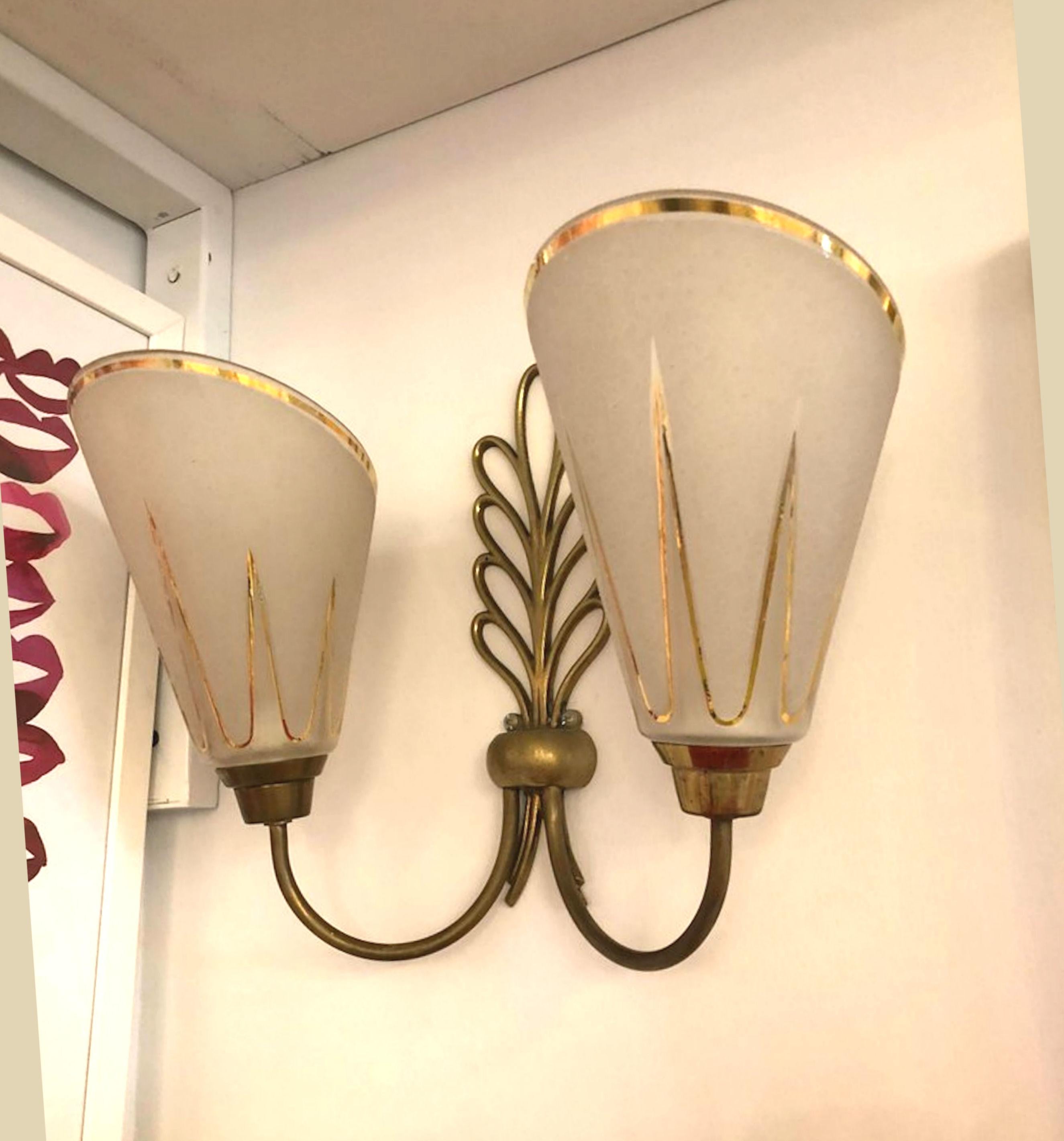 Brass Pair of Ezan & Petitot Sconces, Mid-Century Modern France, 1950s