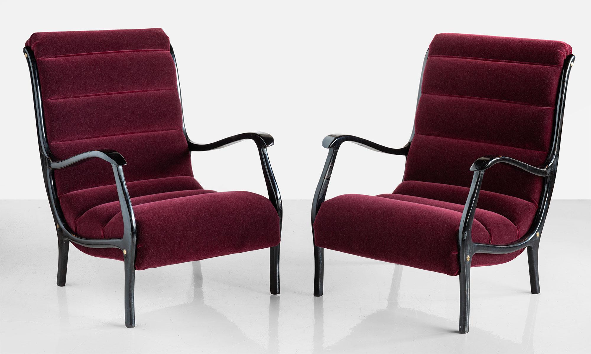 Pair of Ezio Longhi bentwood armchairs, Italy, circa 1960.

Designed by Ezio Longhi for Elam. Newly upholstered in Maharam Alpaca velvet.

