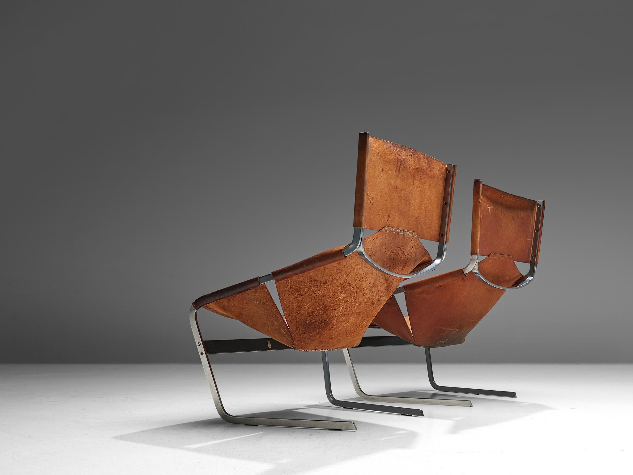 Mid-Century Modern 'F-444' Easy Chair in Cognac Leather by Pierre Paulin