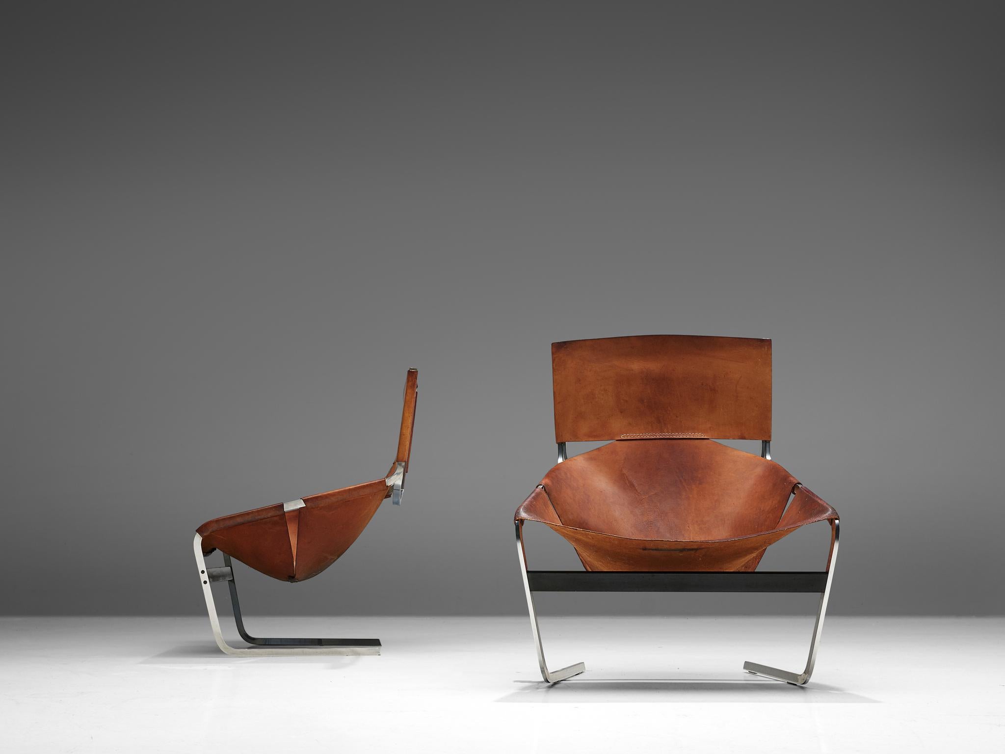 Dutch 'F-444' Easy Chair in Cognac Leather by Pierre Paulin